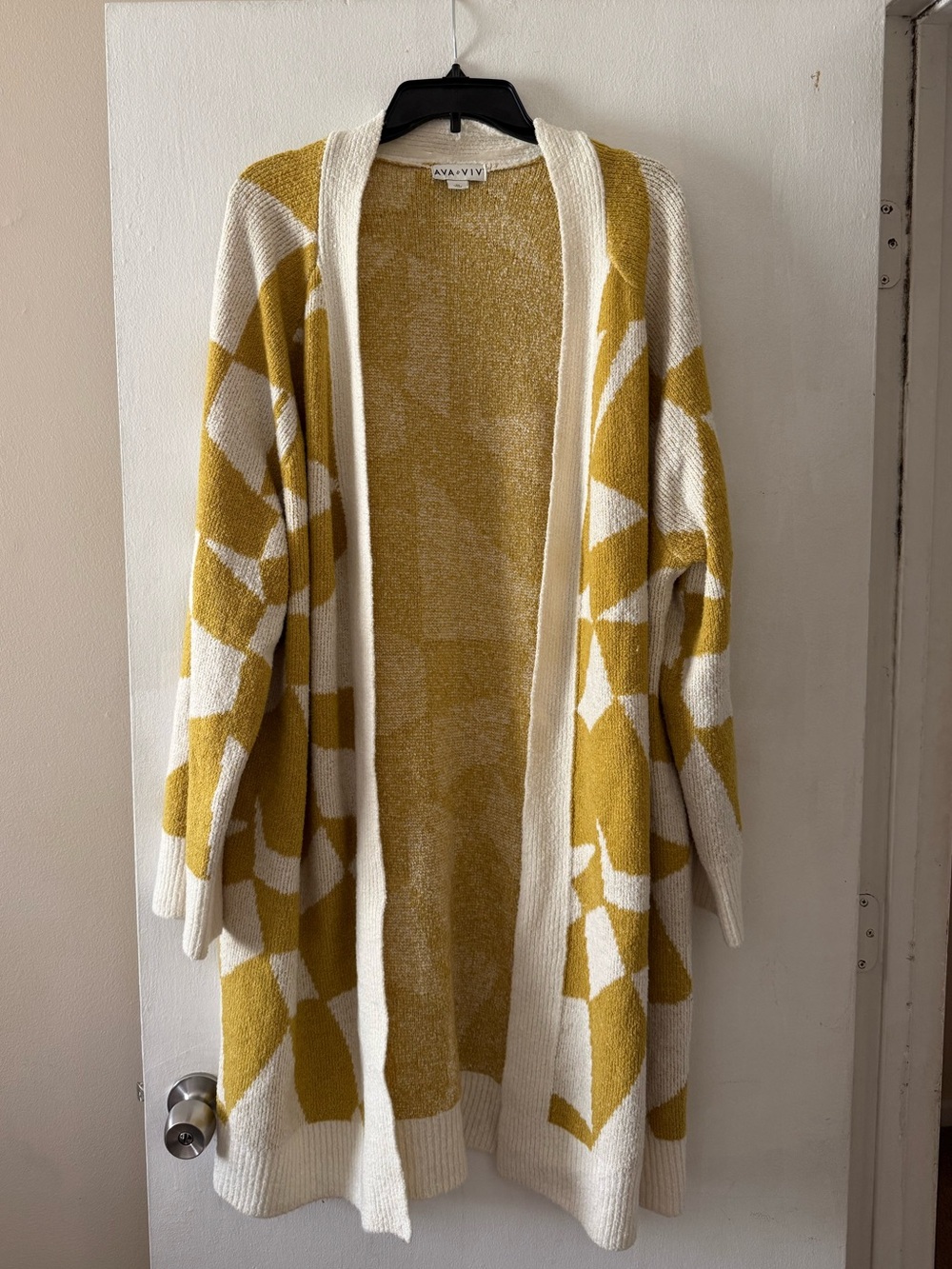 Ava & Viv Mustard Yellow and Cream Long Cardigan Size 2x